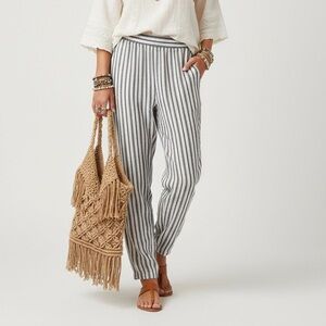Tahari Blue Striped 100% Linen Mid Rise‎ Straight Leg  Pull On